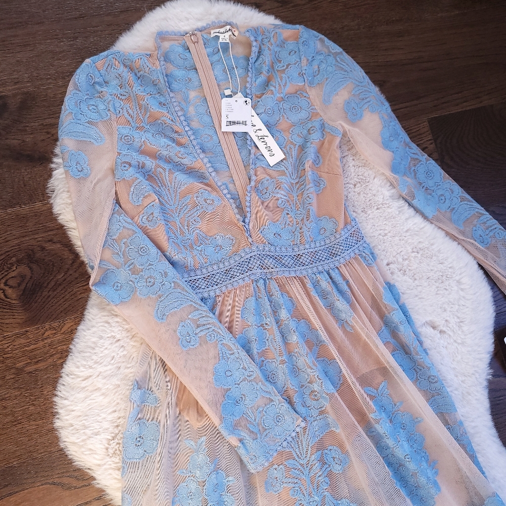 Free People x For Love & Lemons Fairycore Temecula Sheer Mesh Lace Maxi… - Picture 4 of 13